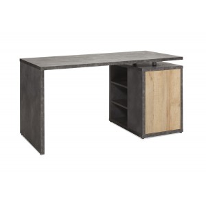 Bureau 140 cm en bois marron et gris avec angement et étagères - design contemporain - JENY