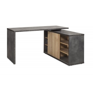 Bureau d'angle réversible 140 cm en bois marron et gris avec rangement et étagères - JENY