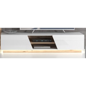 Ensemble meuble TV paroi murale blanc et aspect chêne clair - design contemporain - NOVA