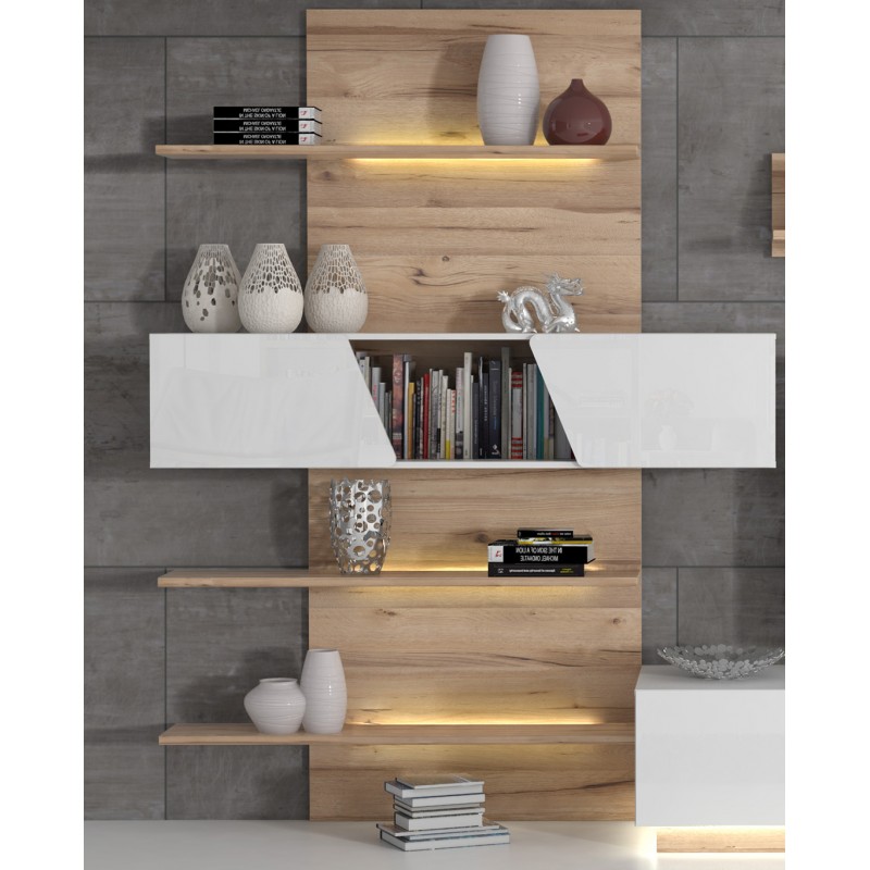Ensemble meuble TV paroi murale blanc et aspect chêne clair - design contemporain - NOVA