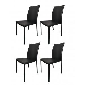 Lot de 4 chaises noires en simili empilables et solides - LUFY