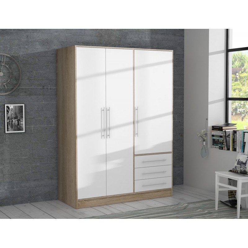 Armoire dressing blanc et aspect chêne clair 3 portes - FARO