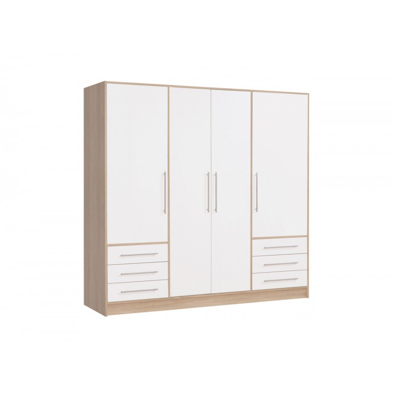 Armoire dressing blanc et aspect chêne clair 4 portes - FARO