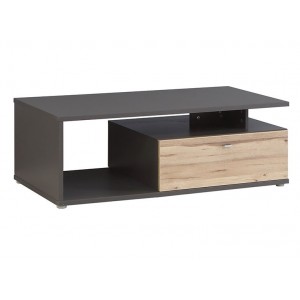 Table basse rectangulaire 120 cm 2 tiroirs, bicolore bois clair et gris - MARBELLA
