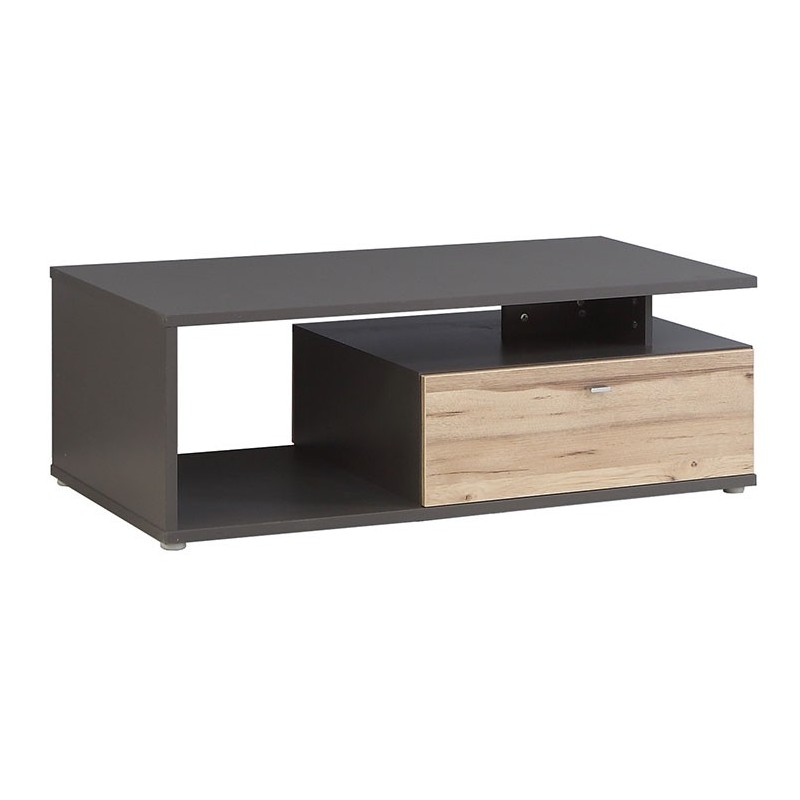 Table basse rectangulaire 120 cm 2 tiroirs, bicolore bois clair et gris - MARBELLA