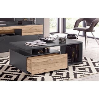 Table basse rectangulaire 120 cm 2 tiroirs, bicolore bois clair et gris - MARBELLA