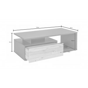Table basse rectangulaire 120 cm 2 tiroirs, bicolore bois clair et gris - MARBELLA