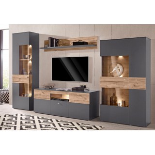 Etagère murale 150 cm, bicolore bois clair et gris -  MARBELLA
