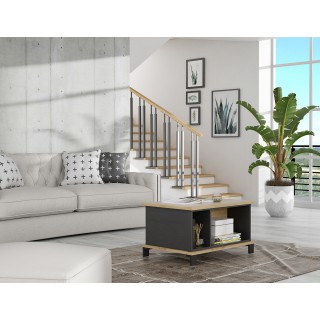 Table basse rectangulaire bicolore bois clair et noir - ALIA