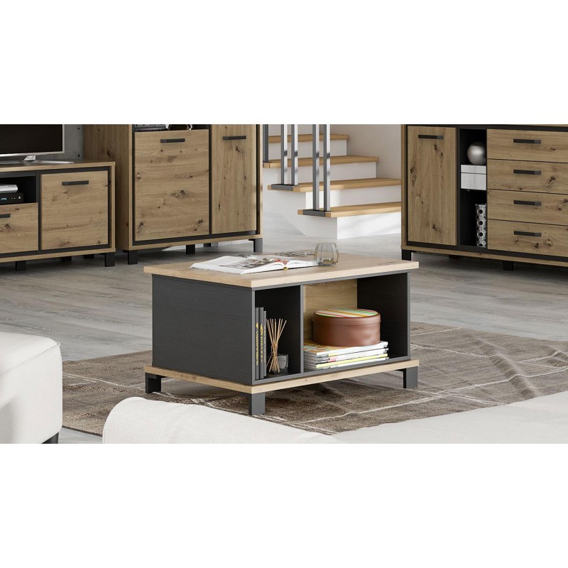 Table basse rectangulaire bicolore bois clair et noir - ALIA