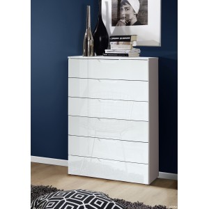 Chiffonnier commode blanc laqué 6 tiroirs - PURE