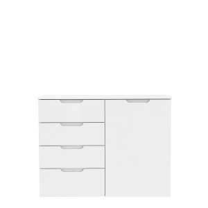 Commode dressing blanc laqué 1 porte, 4 tiroirs - PURE