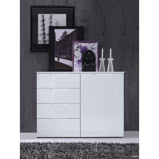Commode dressing blanc laqué 1 porte, 4 tiroirs - PURE