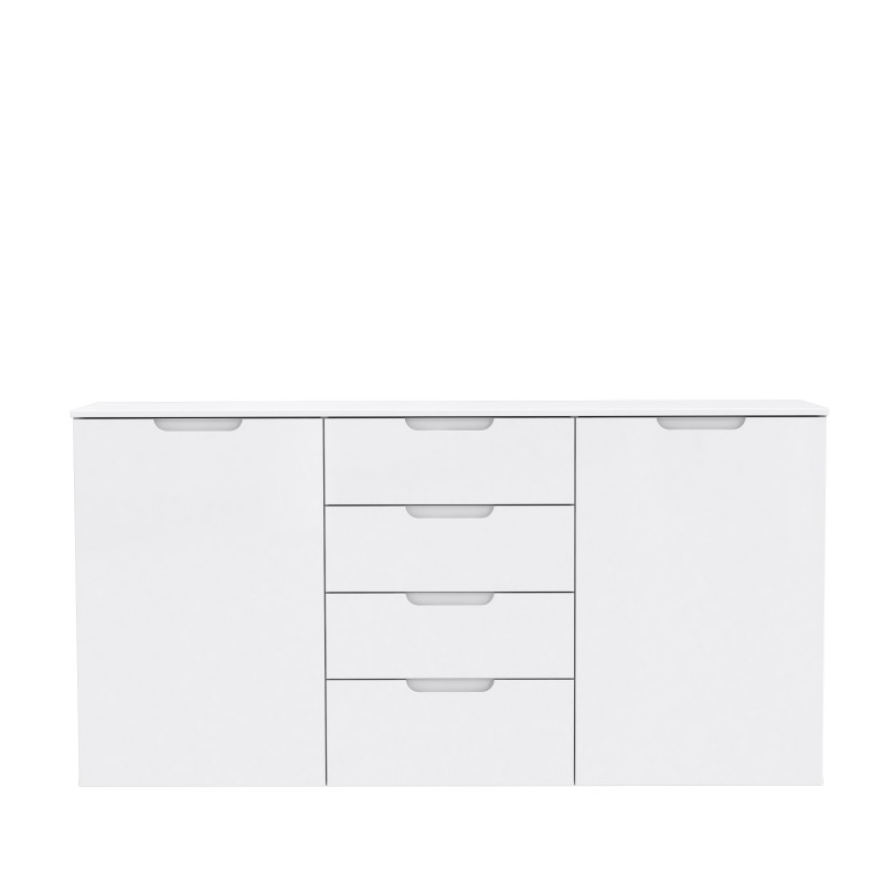 Bahut buffet blanc laqué 2 portes, 4 tiroirs - PURE