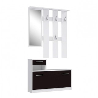 Vestiaire penderie meuble à chaussures noir et blanc avec miroir - MARCEL