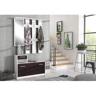 Vestiaire penderie meuble à chaussures noir et blanc avec miroir - MARCEL