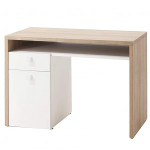 Bureau 1 porte 1 tiroir bois clair et blanc - GABRIEL