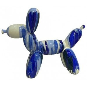 Statue chien balloon avec coulures bleu clair et foncé H40 cm - BALO