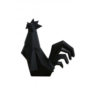 statue coq noir mate formes géomètriques en résine - RICCO