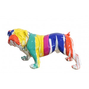 statue chien bulldog taches de peinture multicolores en résine - JUSTIN