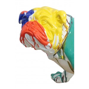 statue chien bulldog taches de peinture multicolores en résine - JUSTIN