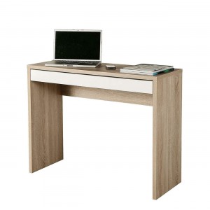 Console bureau avec tiroir 100 cm meuble bicolore blanc et décor chêne - ZAC