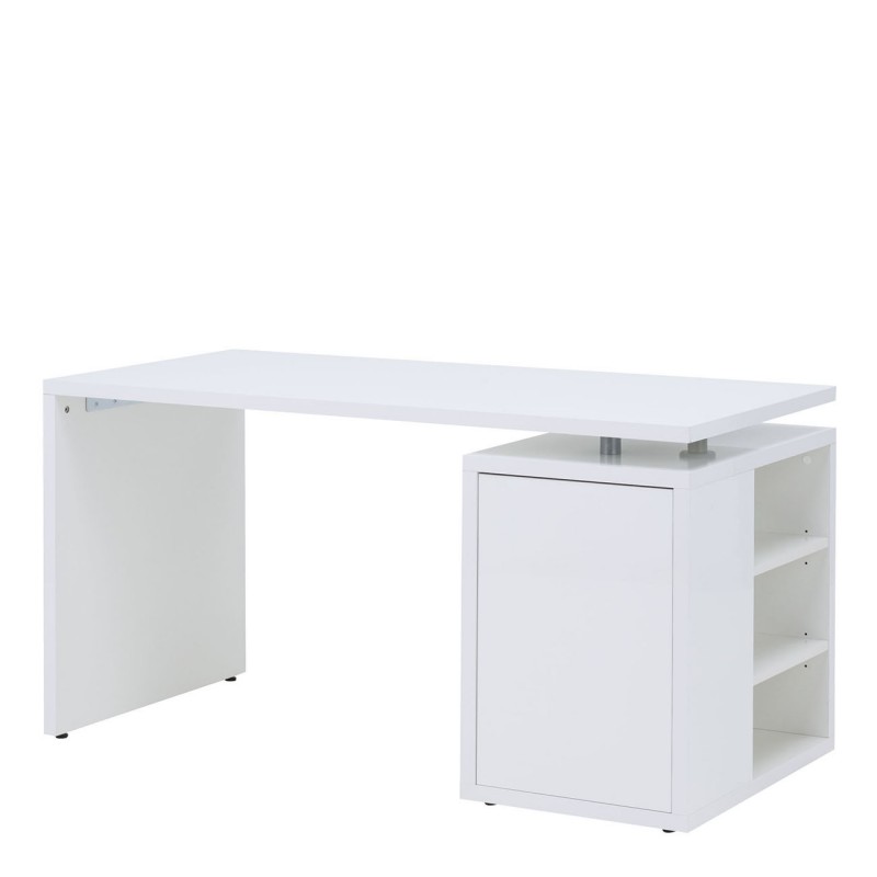 Bureau 140 cm blanc laqué avec rangement et étagères - SNOW