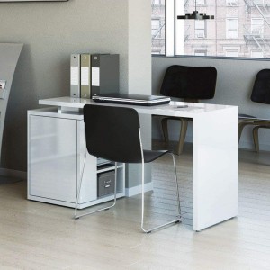 Bureau 140 cm blanc laqué avec rangement et étagères - SNOW