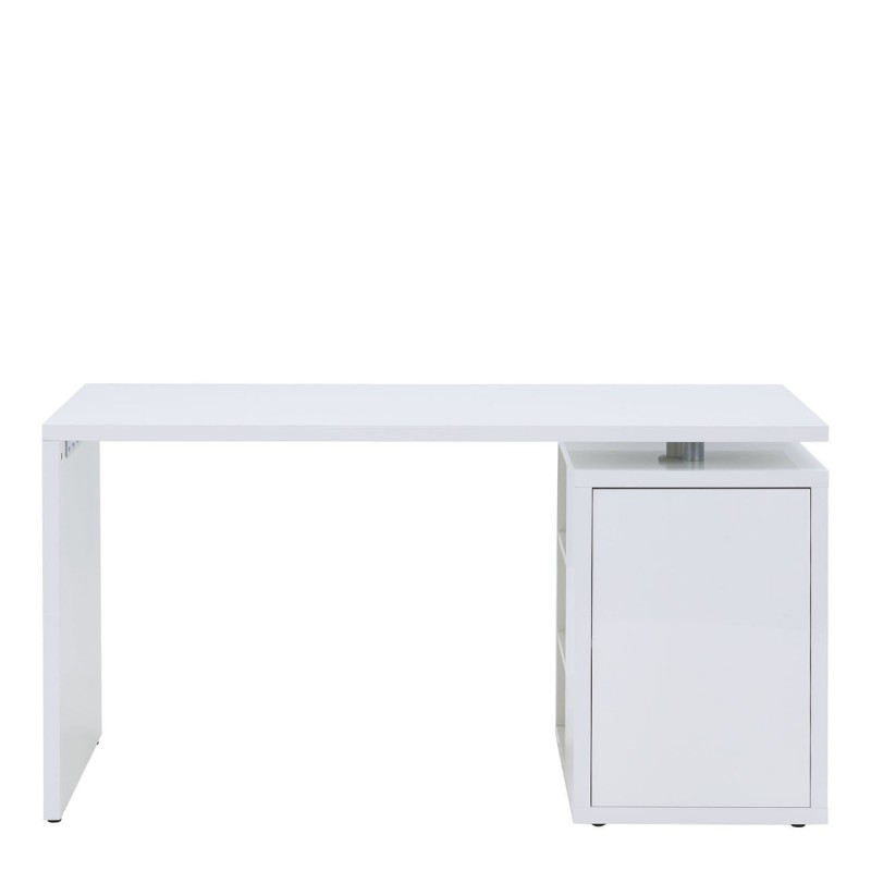 Bureau 140 cm blanc laqué avec rangement et étagères - SNOW