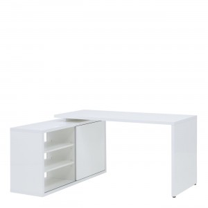 Bureau d'angle réversible 140 cm blanc laqué avec rangement et étagères - SNOW