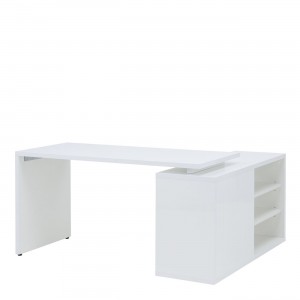 Bureau d'angle réversible 140 cm blanc laqué avec rangement et étagères - SNOW
