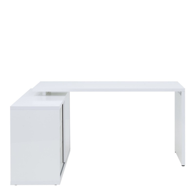 Bureau d'angle réversible 140 cm blanc laqué avec rangement et étagères - SNOW