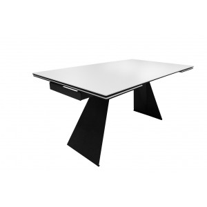 Table de repas extensible 160/240 cm rectangulaire plateau céramique blanc et piètement acier - collection OPALE