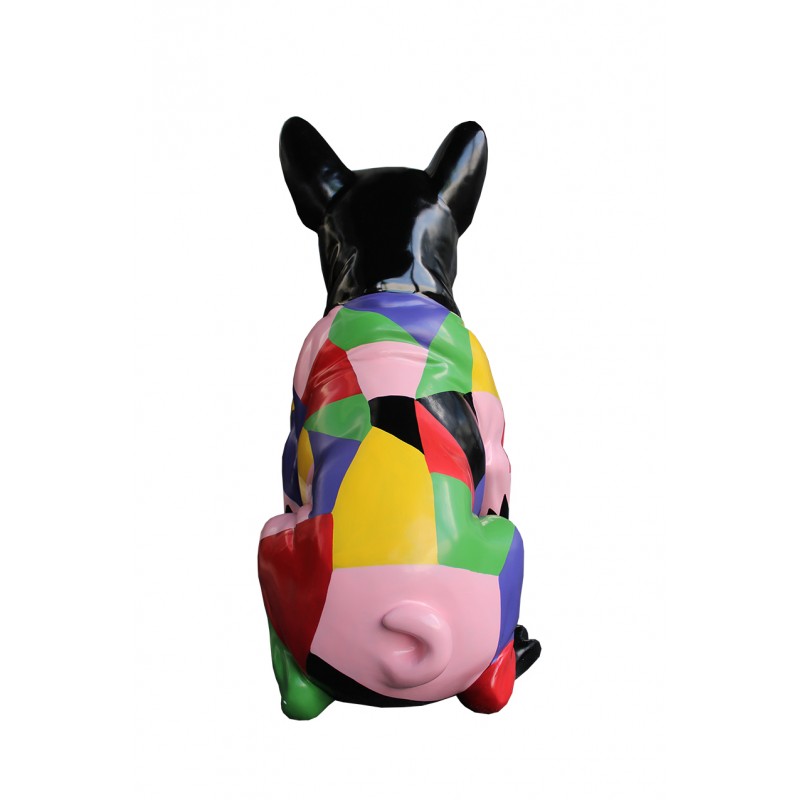 Statue bulldog français multicolore en résine - MARTIN