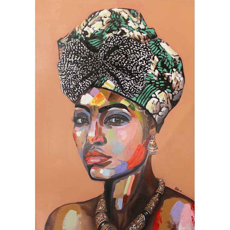 Tableau peinture femme coiffe traditionnelle 100 x 70 cm - AFRICA
