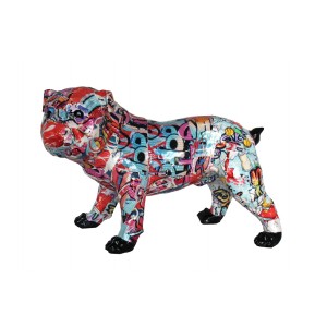 Statue bulldog anglais collage multicolore en résine - TAG