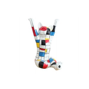 statue chat pattes levées multicolore en résine -  PACHA