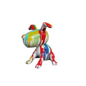 statue chien assis peinture multicolore en résine -  CHUPA