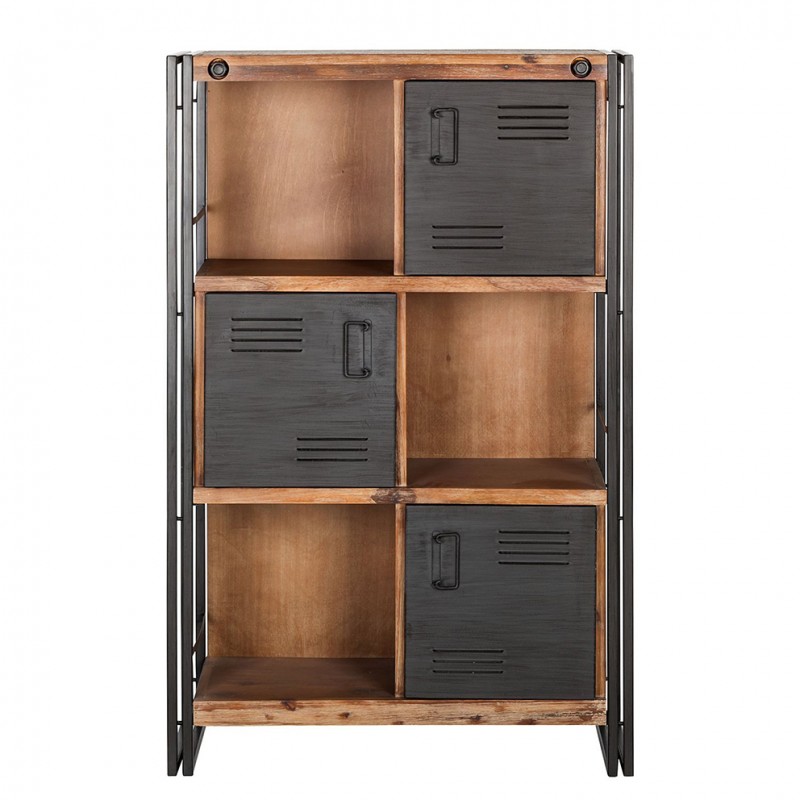 Bibliothèque 3 étagères 3 portes bois d'acacia et métal - WORKSHOP