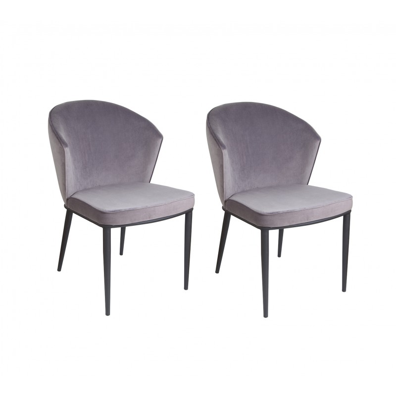 lot de 2 chaises velours gris piétement métal noir - Lucy