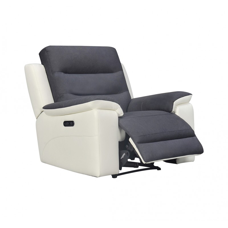 Fauteuil relaxation en tissu gris et similicuir blanc - ROSARIO