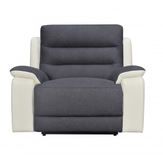 Fauteuil relaxation en tissu gris et similicuir blanc - ROSARIO