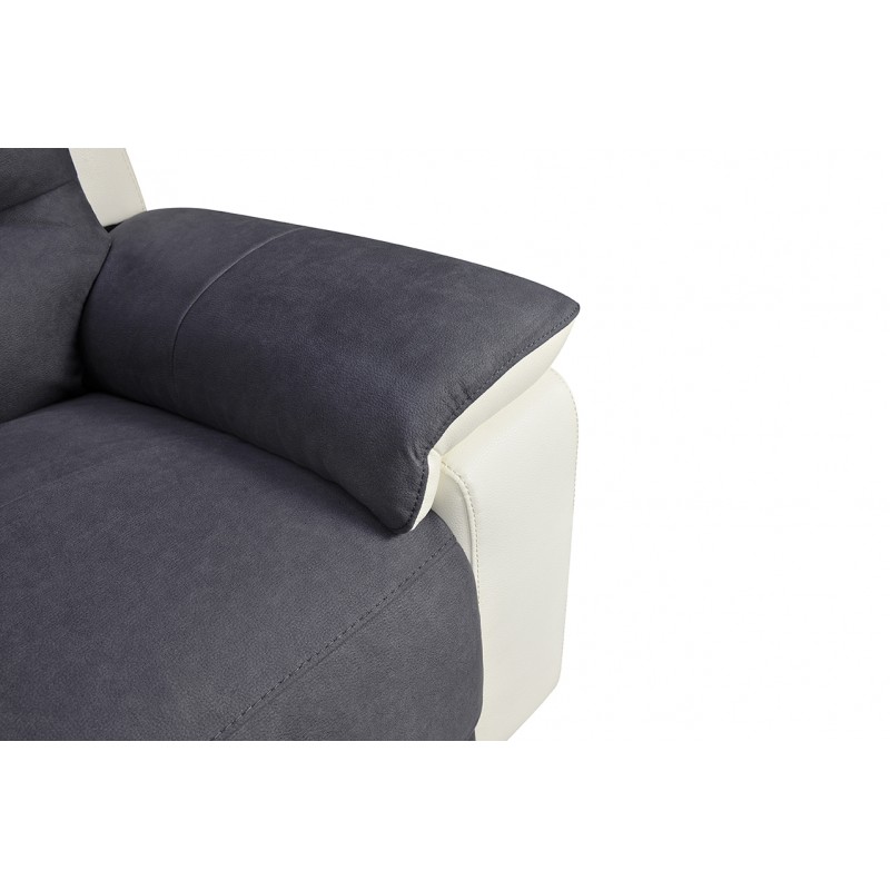 Fauteuil relaxation en tissu gris et similicuir blanc - ROSARIO