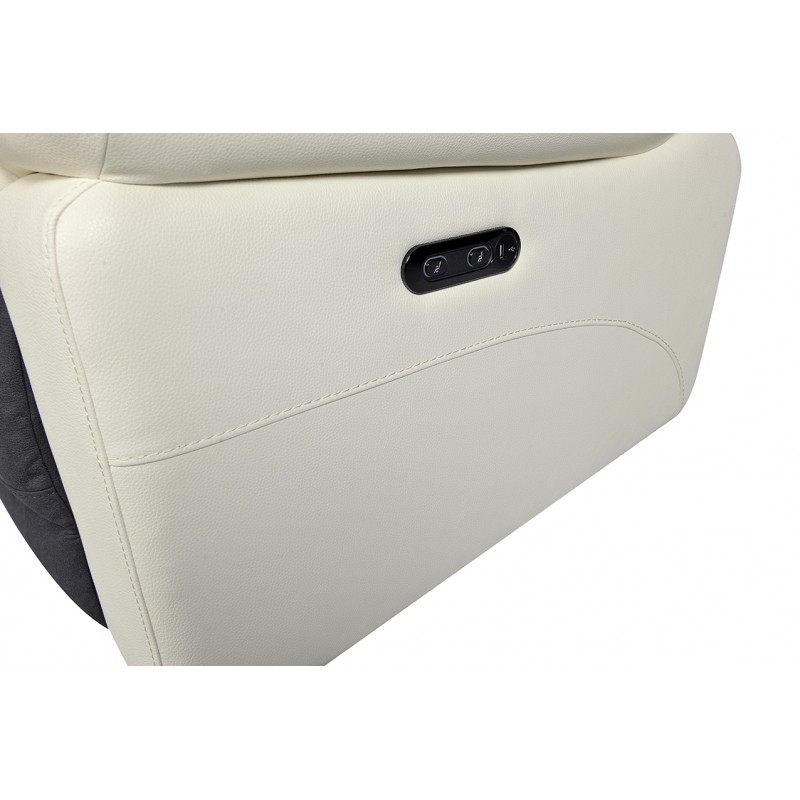 Fauteuil relaxation en tissu gris et similicuir blanc - ROSARIO