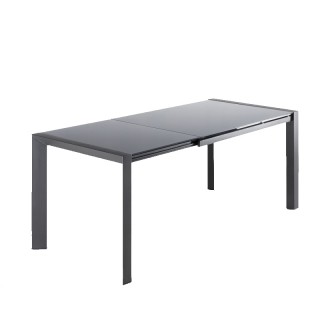 Table de repas extensible 120/180 cm rectangulaire plateau verre gris et piétement acier - MYSTIC