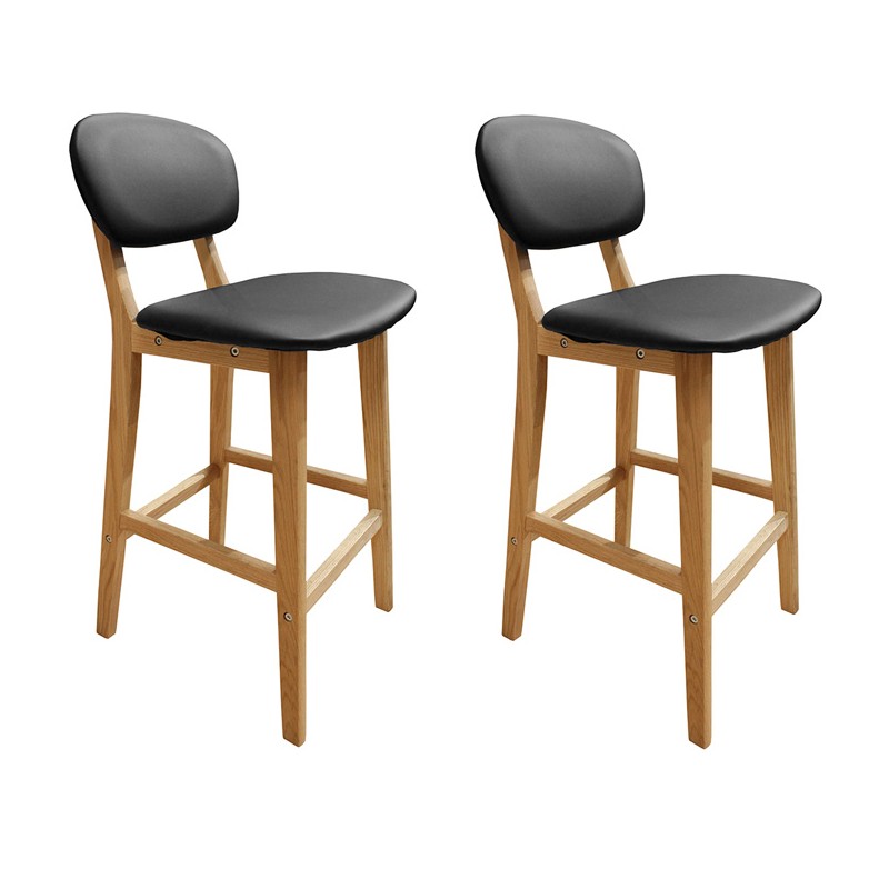 Lot de 2 tabourets de bar NOIRS en bois style scandinave - assise PU - avec dossier et repose-pieds – VALS
