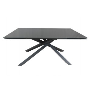 Table de repas extensible 160/240 cm rectangulaire plateau en verre gris et piétement design étoile - ESTRELLA