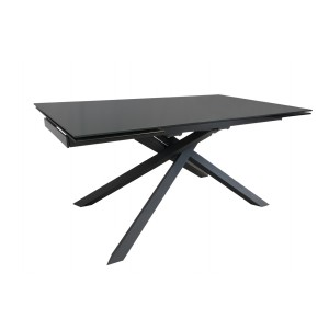 Table de repas extensible 160/240 cm rectangulaire plateau en verre gris et piétement design étoile - ESTRELLA