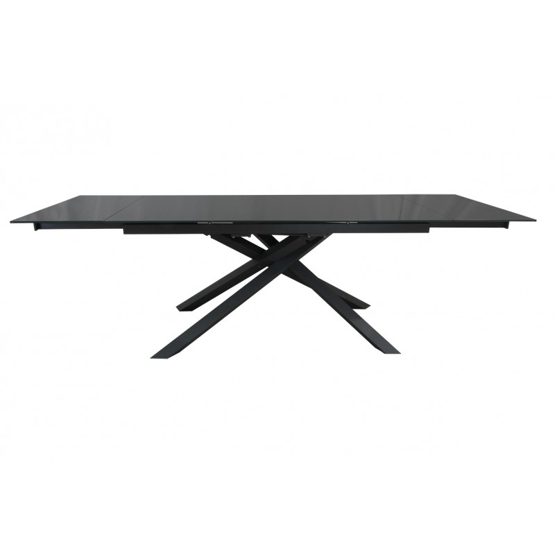 Table extensible 160 à 240 cm plateau en verre gris pieds étoile - ESTRELLA