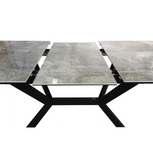 Table extensible en céramique rectangulaire effet marbre gris brillant - design contemporain chic - LUNA